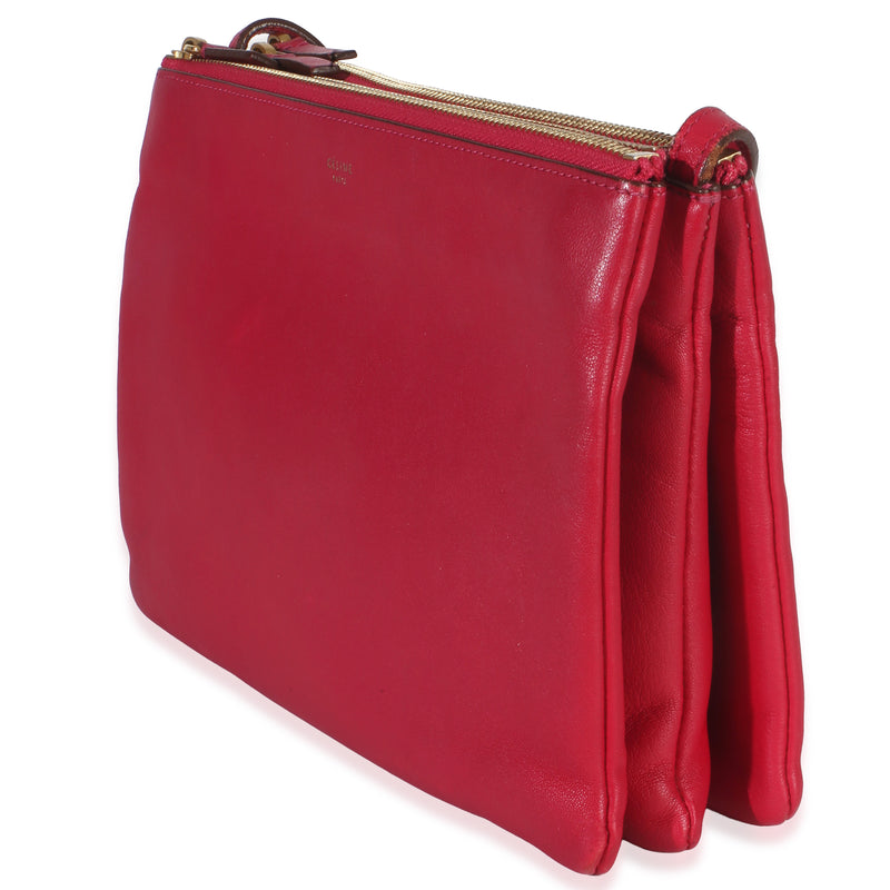 Celine Fuchsia Lambskin Large Trio Crossbody Pink Leather Handbag