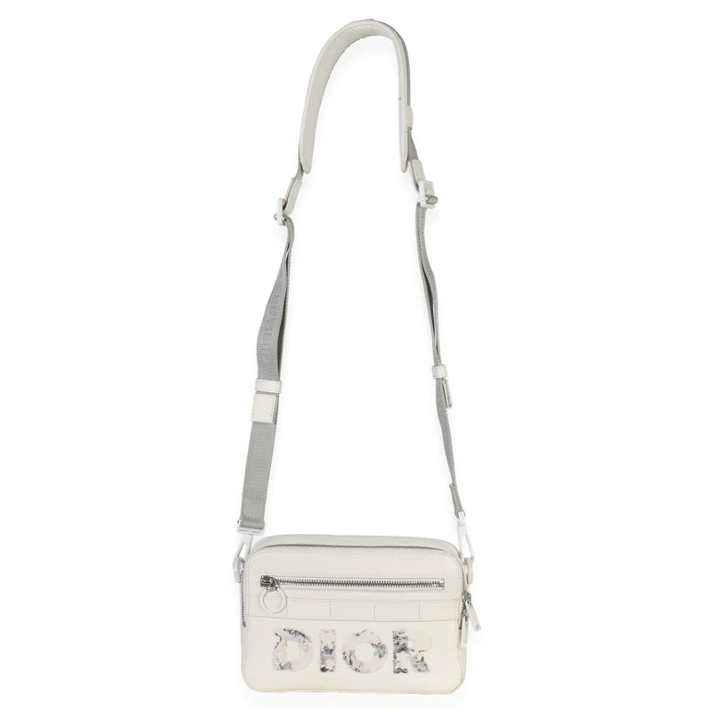 Christian Dior X Daniel Arsham White Grained Calfskin Safari Messenger Leather Handbag