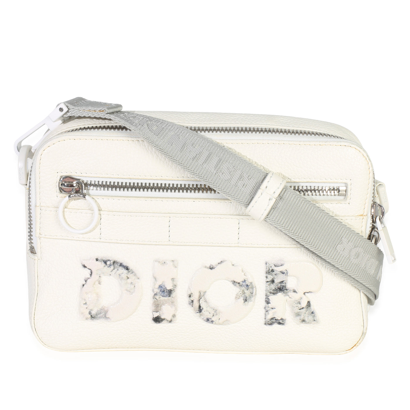 Christian Dior X Daniel Arsham White Grained Calfskin Safari Messenger Leather Handbag