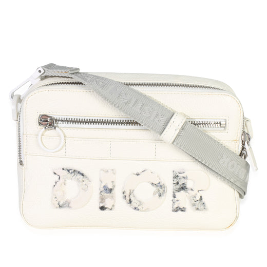 Christian Dior X Daniel Arsham White Grained Calfskin Safari Messenger Leather Handbag