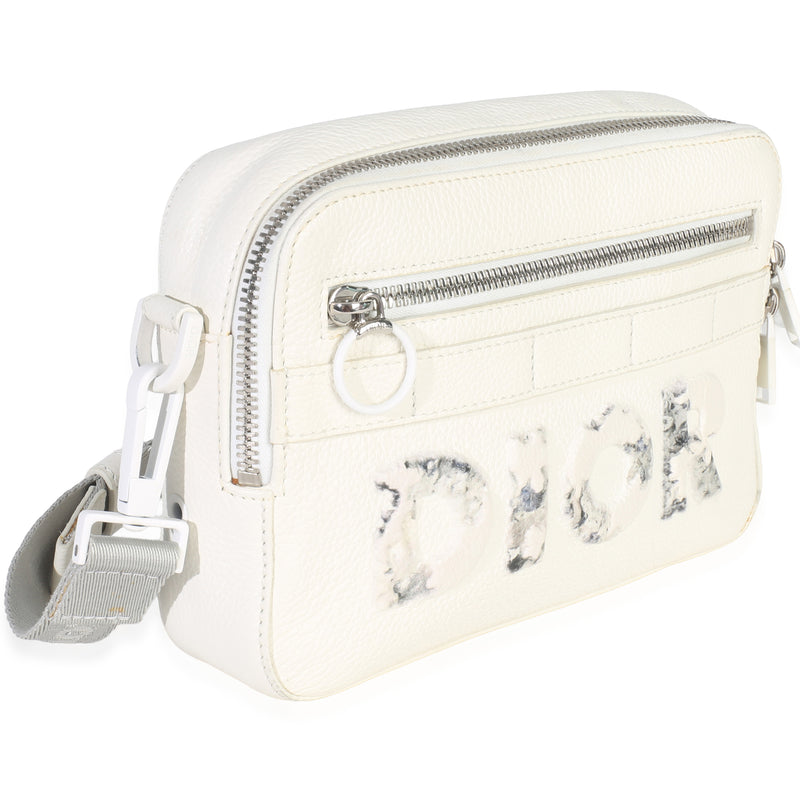 Christian Dior X Daniel Arsham White Grained Calfskin Safari Messenger Leather Handbag