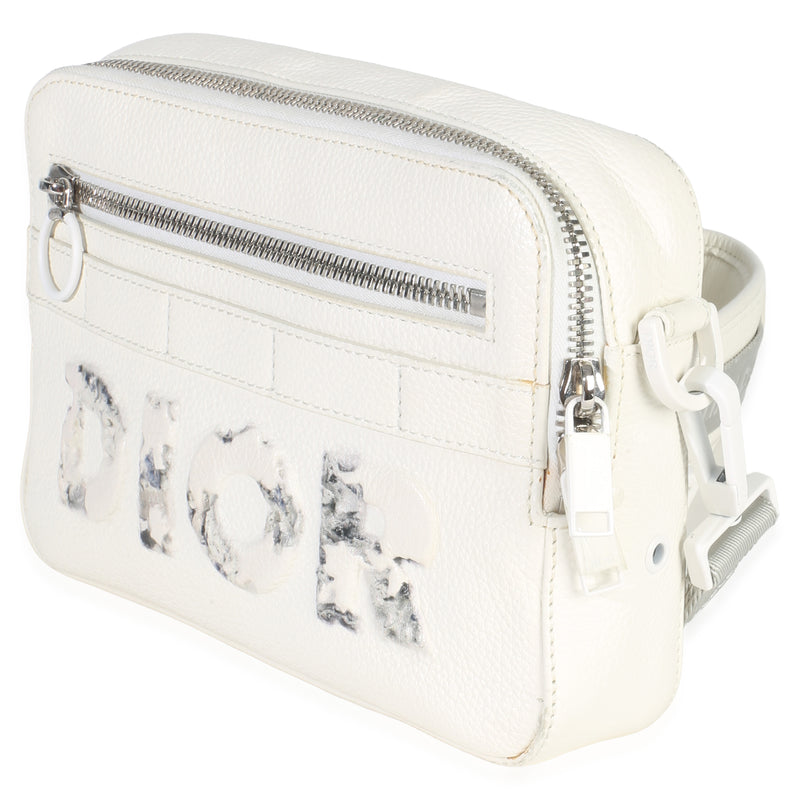 Christian Dior X Daniel Arsham White Grained Calfskin Safari Messenger Leather Handbag