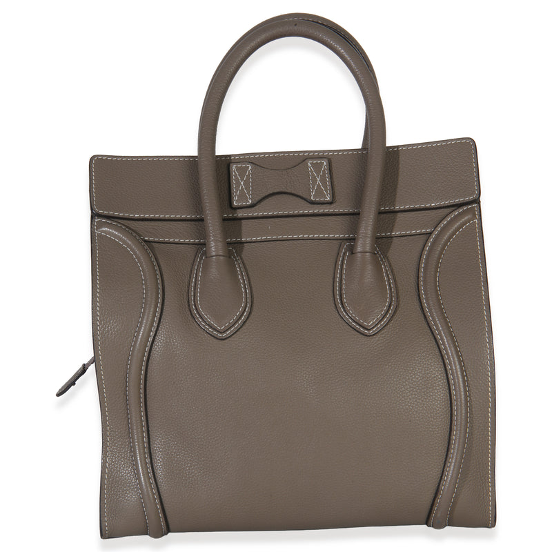 Celine Souris Drummed Calfskin Mini Luggage Tote Gray Leather Handbag