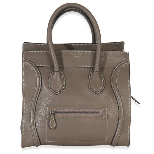 Celine Souris Drummed Calfskin Mini Luggage Tote Gray Leather Handbag