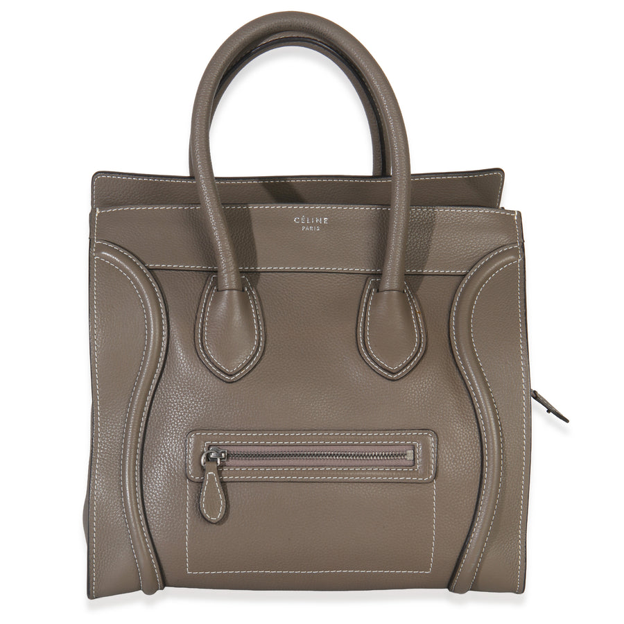 Celine Souris Drummed Calfskin Mini Luggage Tote Gray Leather Handbag