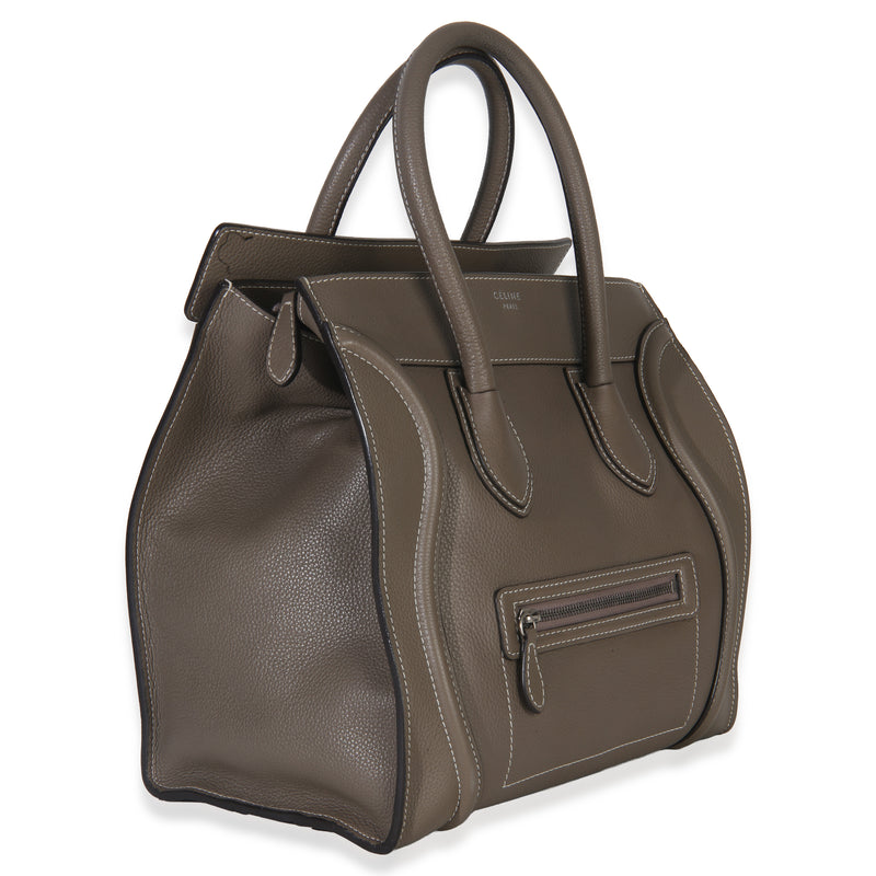 Celine Souris Drummed Calfskin Mini Luggage Tote Gray Leather Handbag