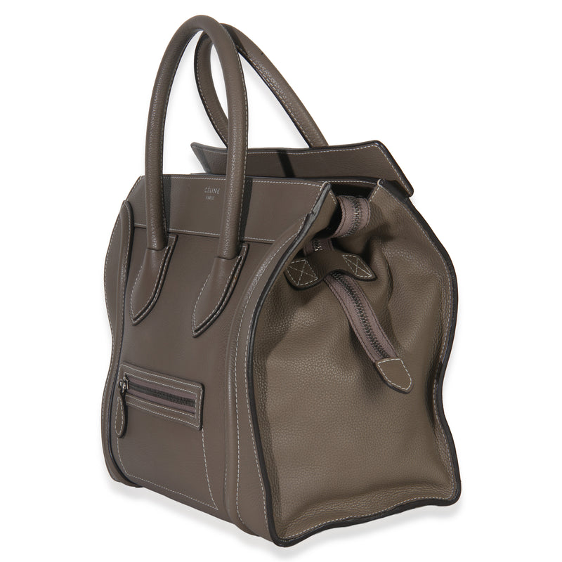 Celine Souris Drummed Calfskin Mini Luggage Tote Gray Leather Handbag