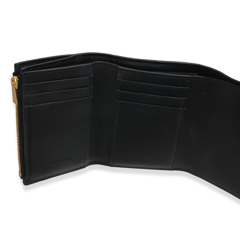 Bottega Veneta Black Cassette Intrecciato Small Trifold Wallet Leather