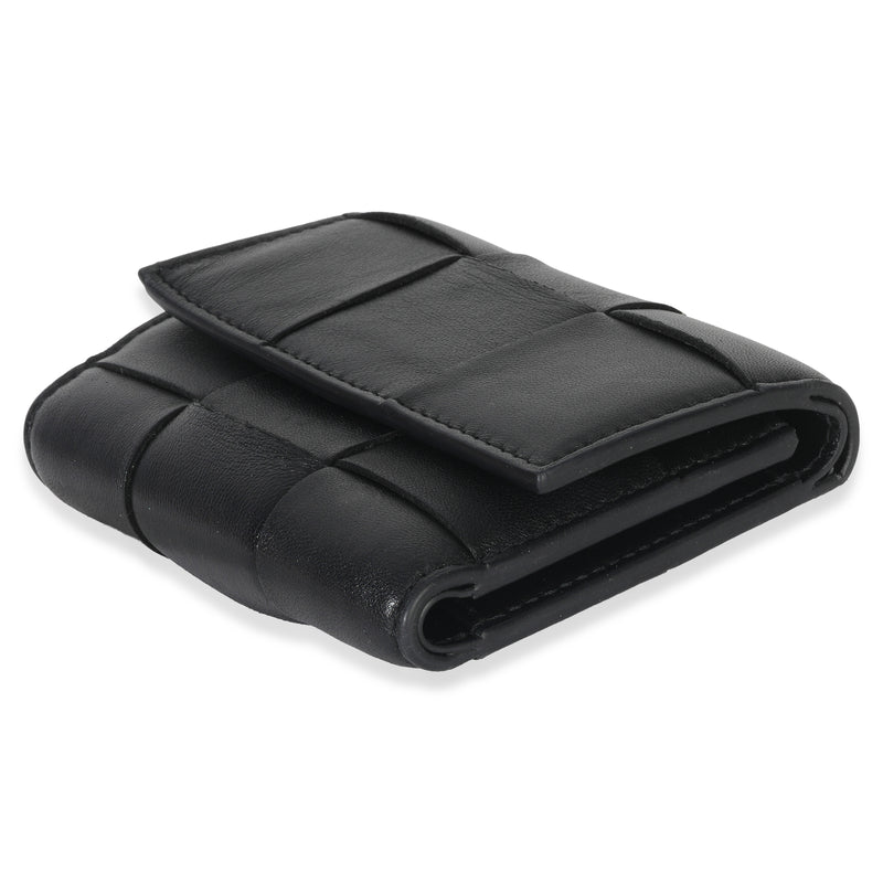 Bottega Veneta Black Cassette Intrecciato Small Trifold Wallet Leather