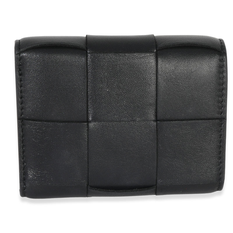 Bottega Veneta Black Cassette Intrecciato Small Trifold Wallet Leather