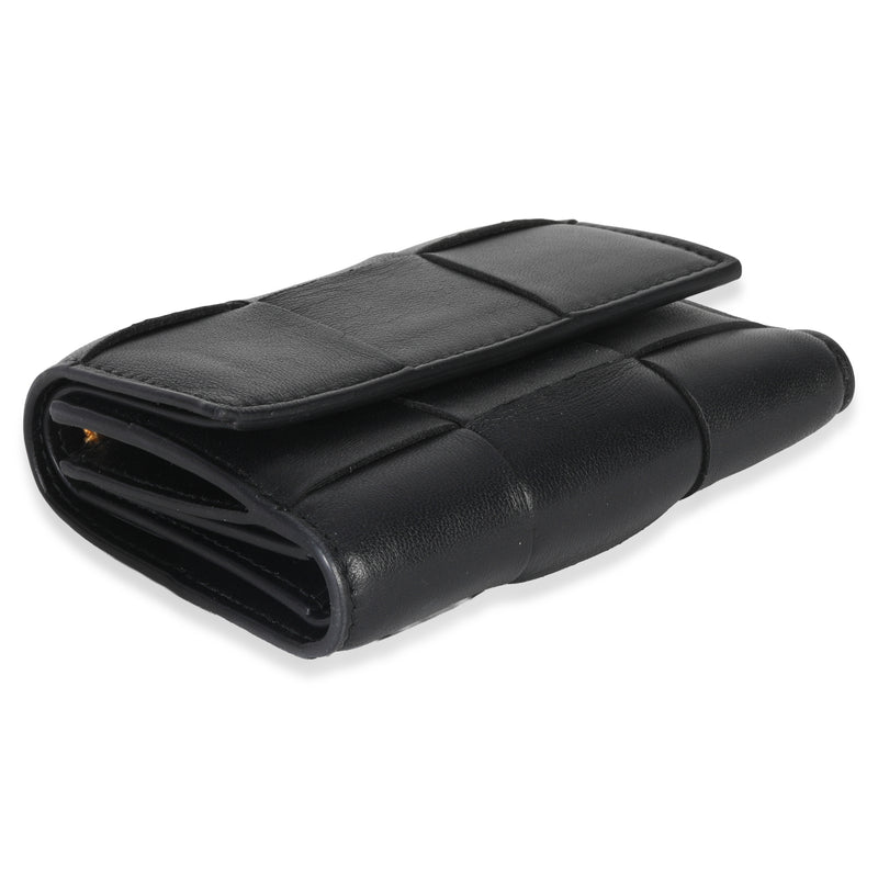 Bottega Veneta Black Cassette Intrecciato Small Trifold Wallet Leather