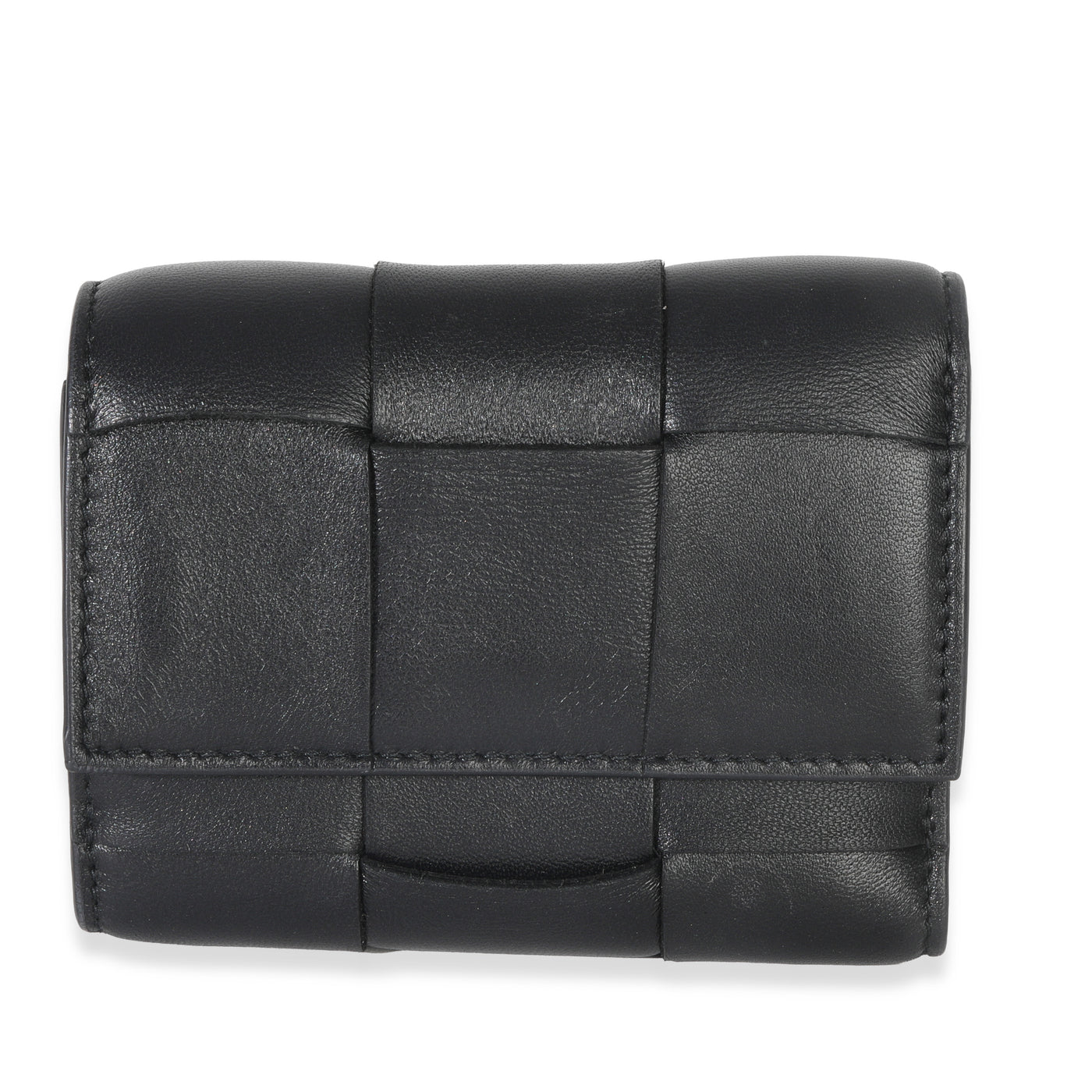 Bottega Veneta Black Cassette Intrecciato Small Trifold Wallet Leather