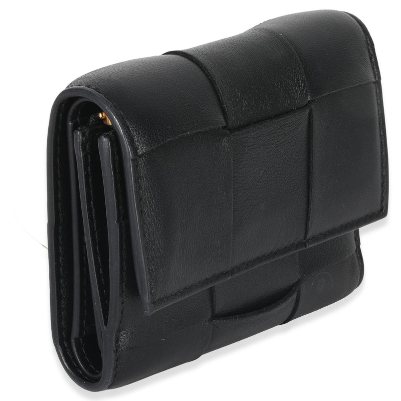 Bottega Veneta Black Cassette Intrecciato Small Trifold Wallet Leather