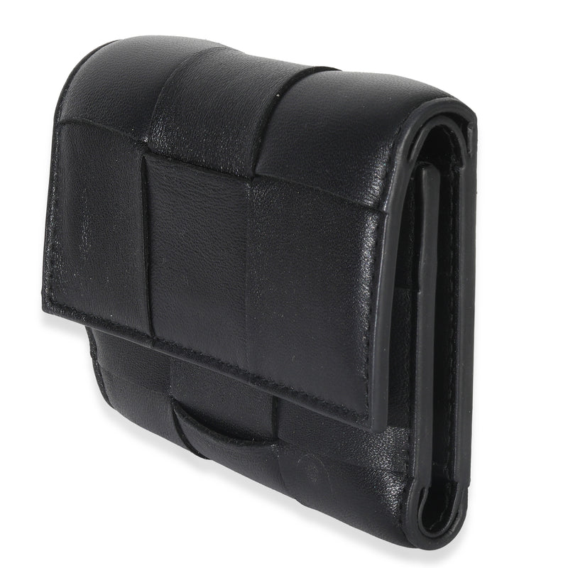 Bottega Veneta Black Cassette Intrecciato Small Trifold Wallet Leather
