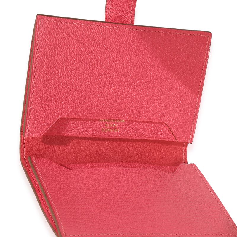 Hermès Rose Lipstick Chevre Mysore Bearn Card Holder Wallet Ghw Pink Leather