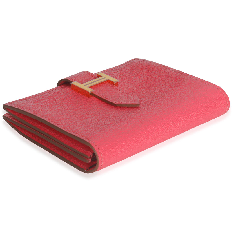 Hermès Rose Lipstick Chevre Mysore Bearn Card Holder Wallet Ghw Pink Leather