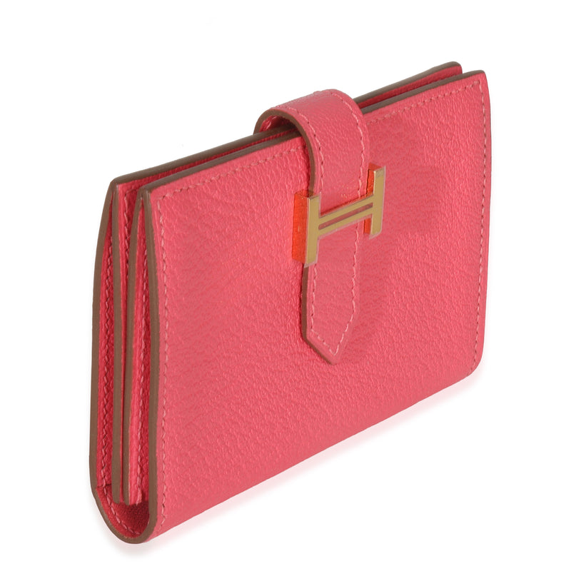Hermès Rose Lipstick Chevre Mysore Bearn Card Holder Wallet Ghw Pink Leather