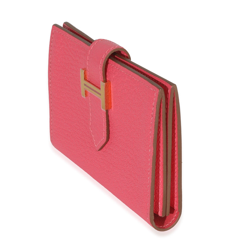 Hermès Rose Lipstick Chevre Mysore Bearn Card Holder Wallet Ghw Pink Leather