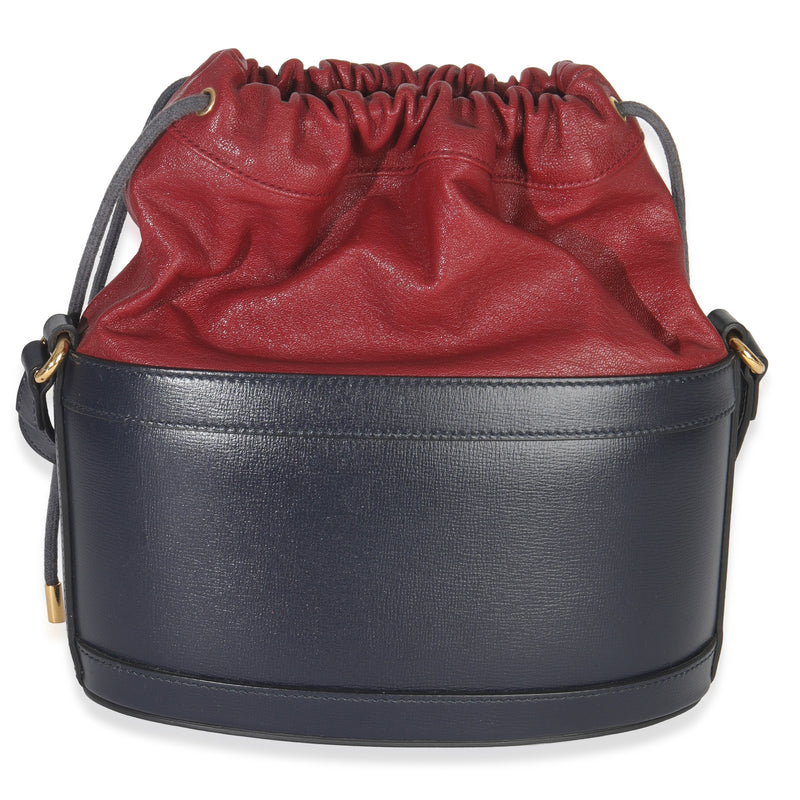 Gucci Red Navy Calfskin Horsebit 1955 Drawstring Bucket Bag Blue; Leather Handbag