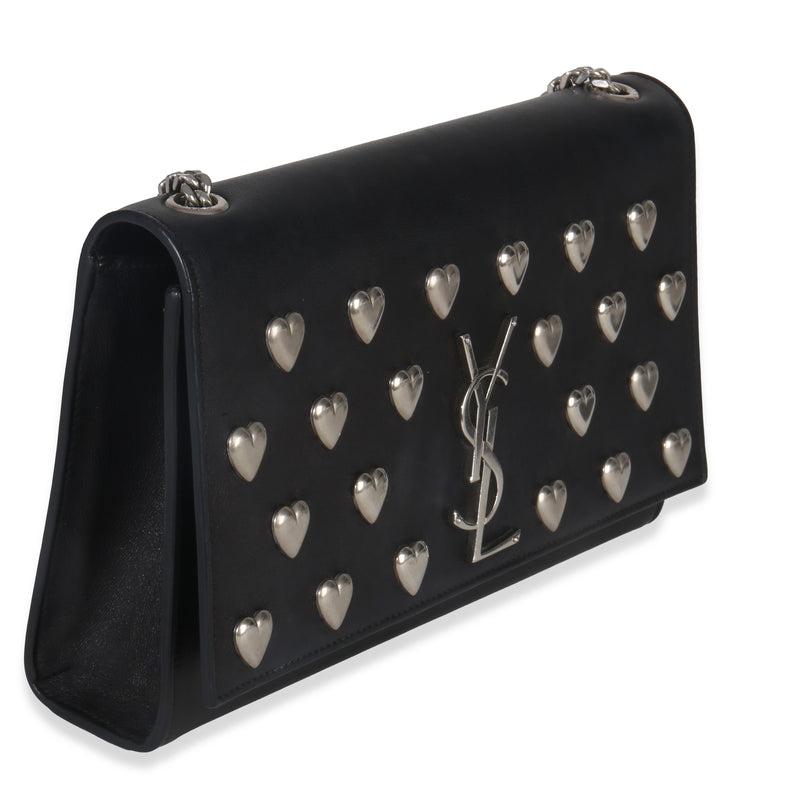 Saint Laurent Black Smooth Calfskin Studded Heart Medium Kate Chain Bag Leather Handbag