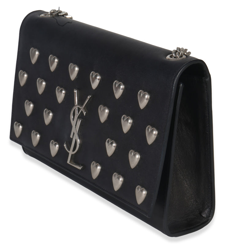 Saint Laurent Black Smooth Calfskin Studded Heart Medium Kate Chain Bag Leather Handbag