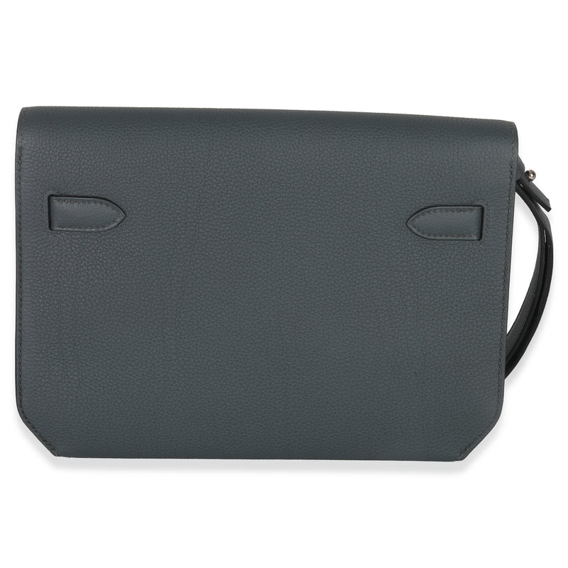Hermès Bleu Orage Togo Kelly Depeches 25 Phw Gray Leather Handbag