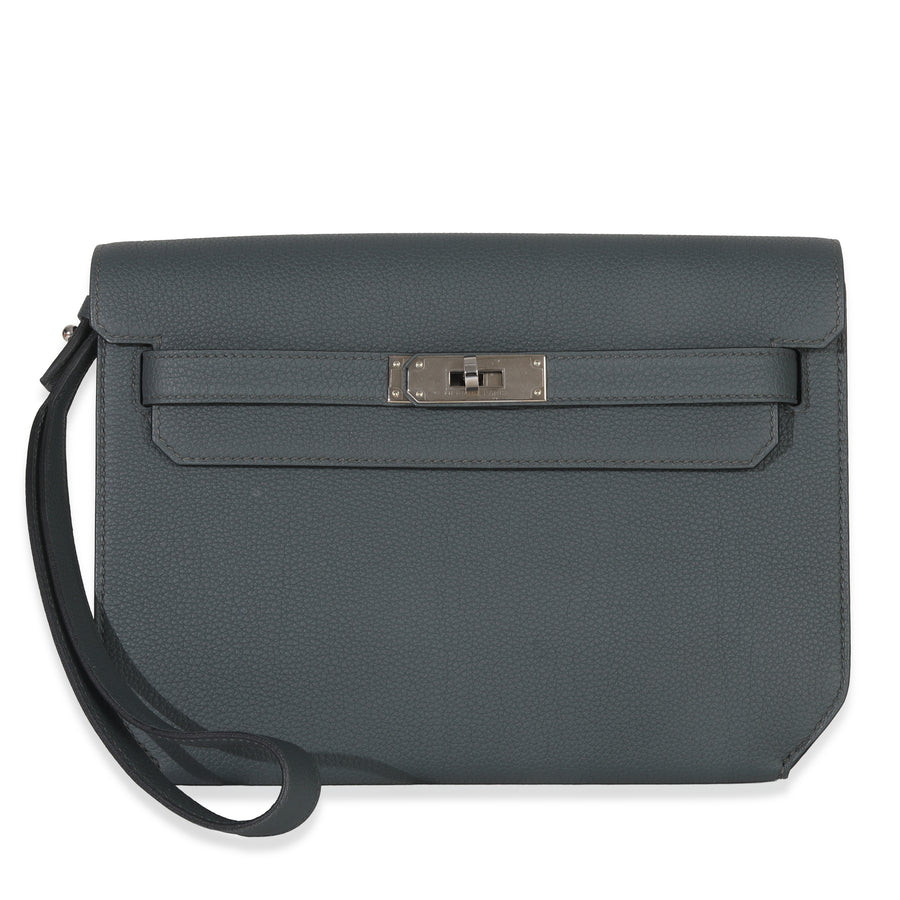 Hermès Bleu Orage Togo Kelly Depeches 25 Phw Gray Leather Handbag