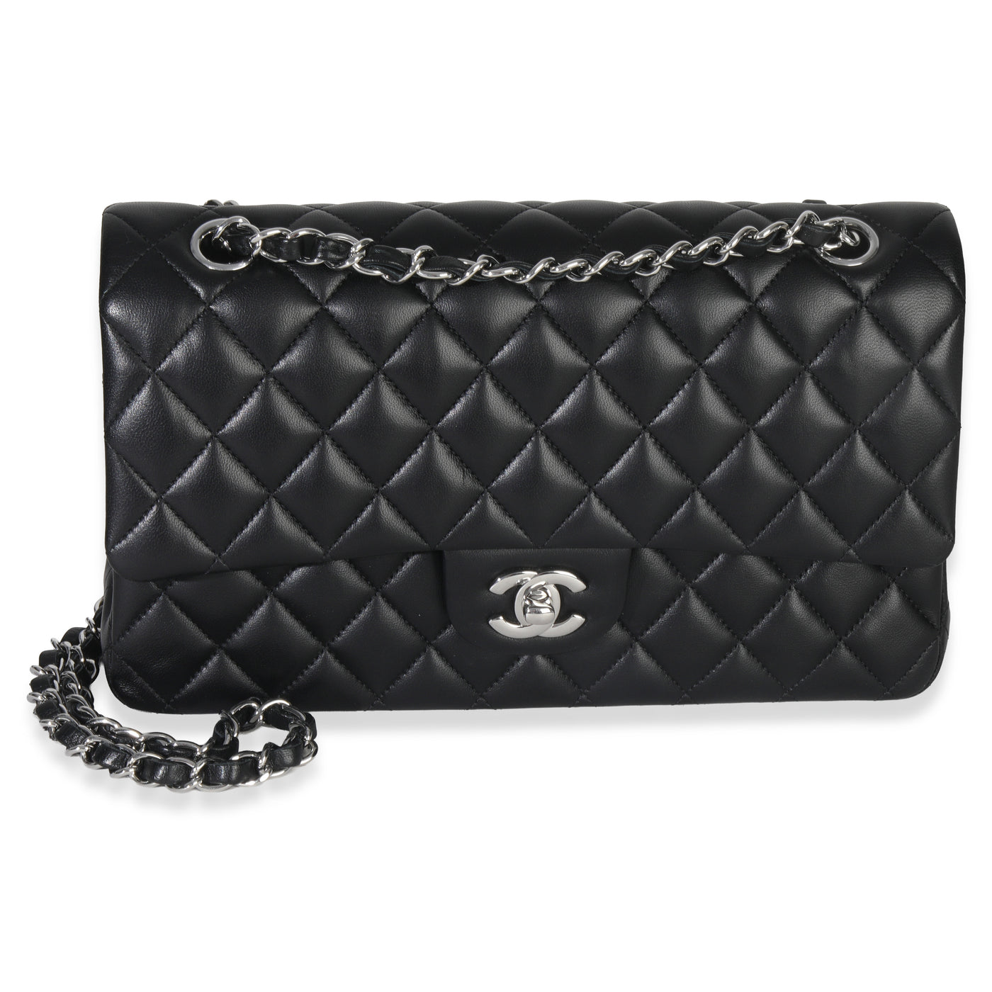 Chanel Black Quilted Lambskin Medium Classic Double Flap Bag Leather Handbag