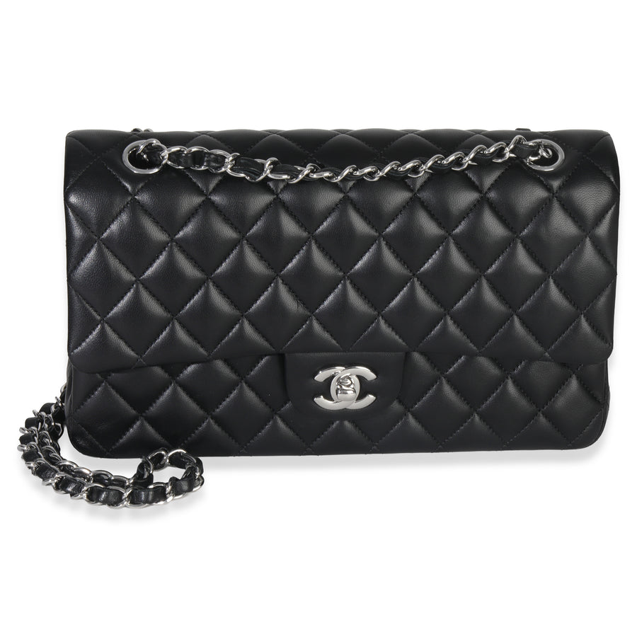 Chanel Black Quilted Lambskin Medium Classic Double Flap Bag Leather Handbag