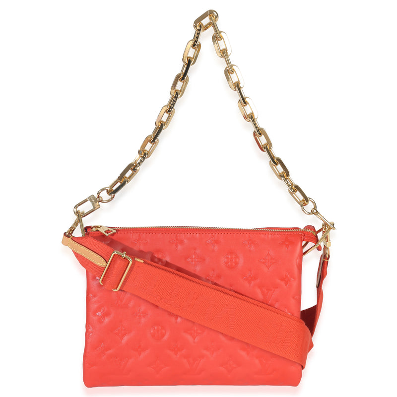 Louis Vuitton Red Monogram Embossed Lambskin Coussin Pm Orange Leather Handbag