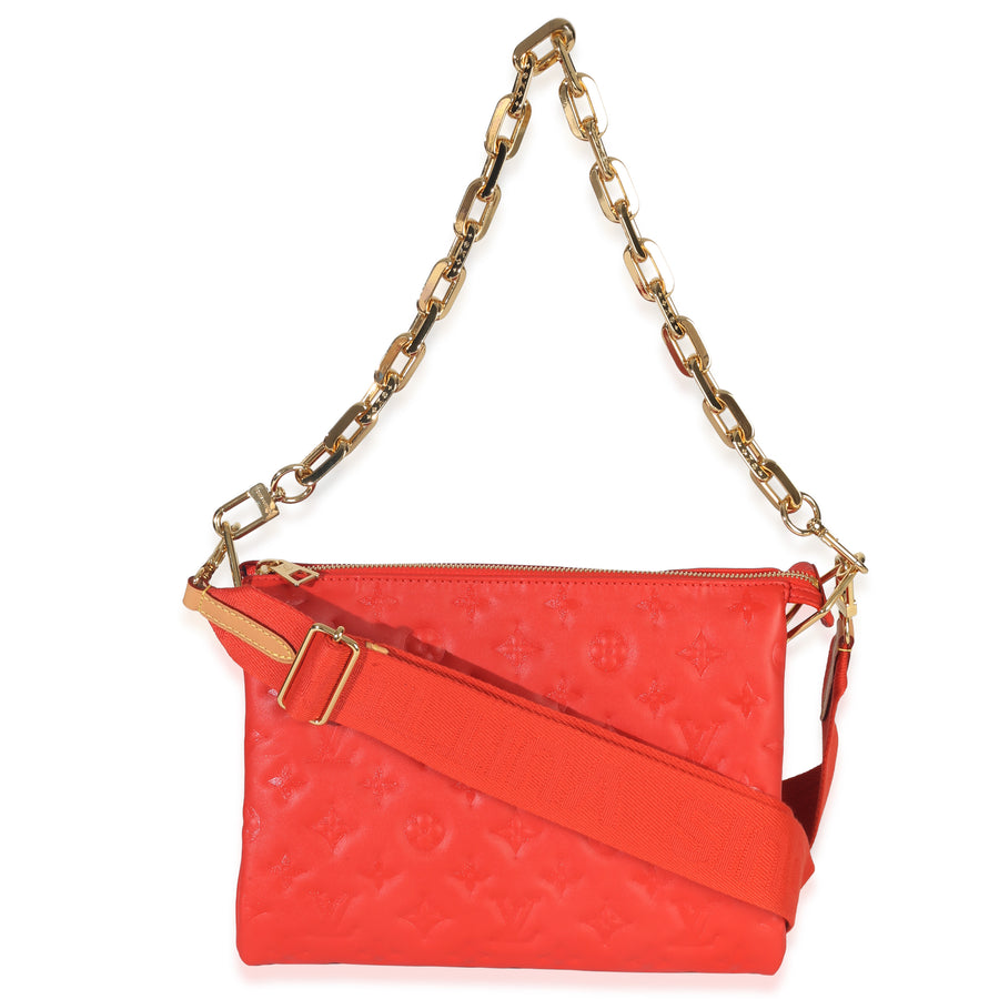 Louis Vuitton Red Monogram Embossed Lambskin Coussin Pm Orange Leather Handbag