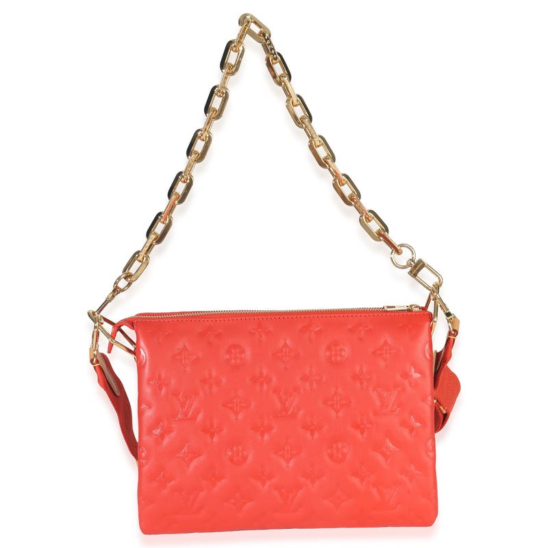 Louis Vuitton Red Monogram Embossed Lambskin Coussin Pm Orange Leather Handbag