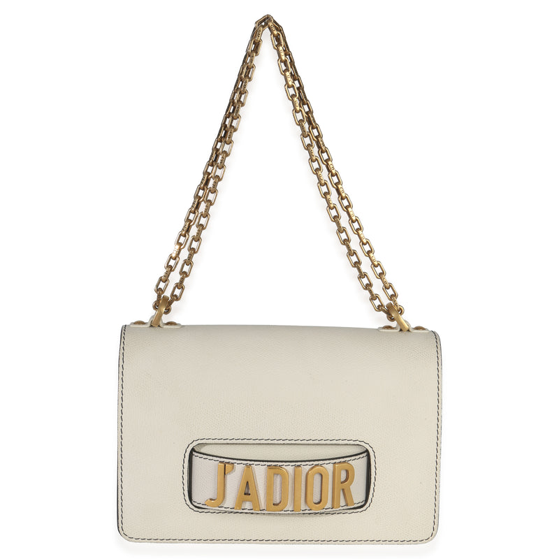 Christian Dior Off White Grained Calfskin Jadior Chain Flap Bag Neutral; Leather Handbag
