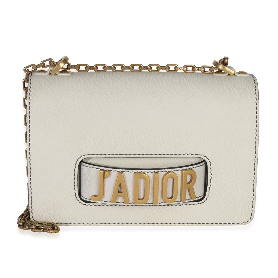 Christian Dior Off White Grained Calfskin Jadior Chain Flap Bag Neutral; Leather Handbag