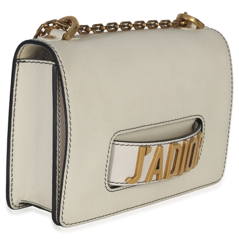 Christian Dior Off White Grained Calfskin Jadior Chain Flap Bag Neutral; Leather Handbag