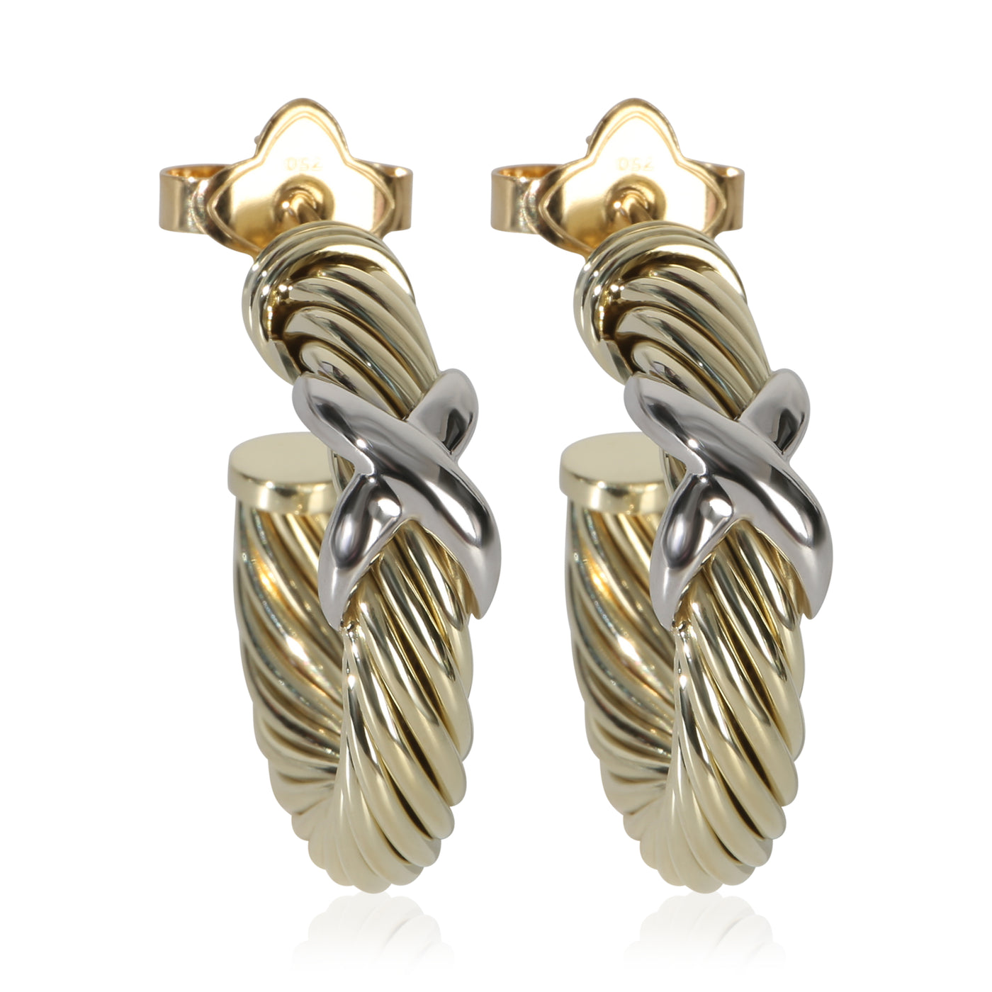 David Yurman White Gold & Yellow Cable X Hoop Earrings 14k