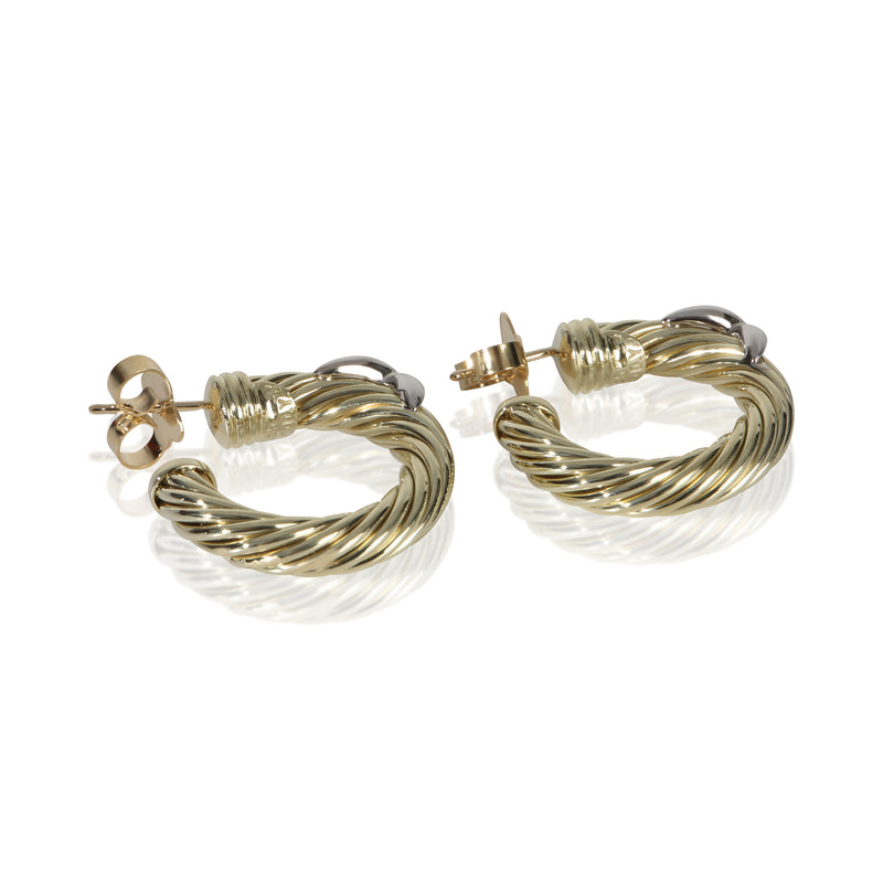 David Yurman White Gold & Yellow Cable X Hoop Earrings 14k