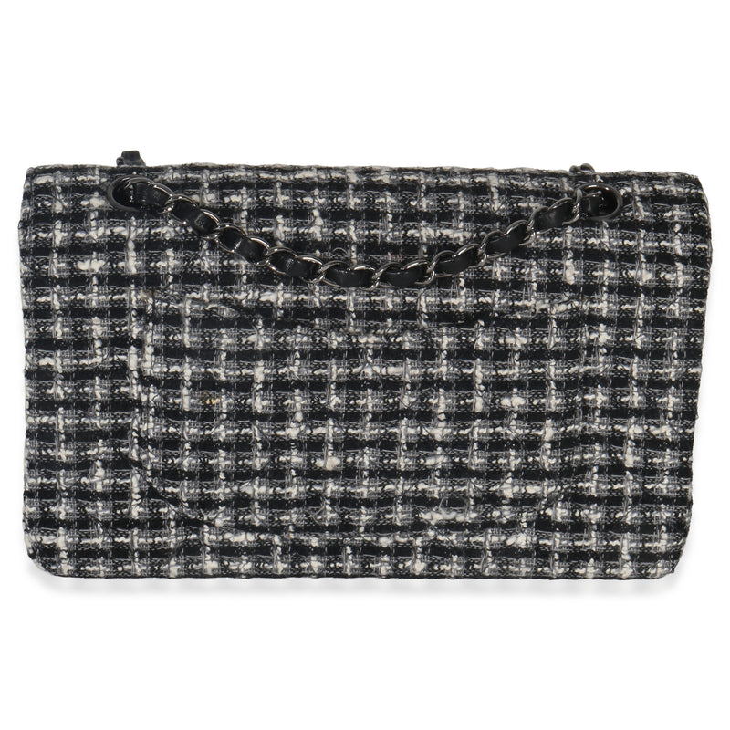 Chanel Black White Tweed Quilted Medium Classic Double Flap Black; Gray; Fabric Handbag