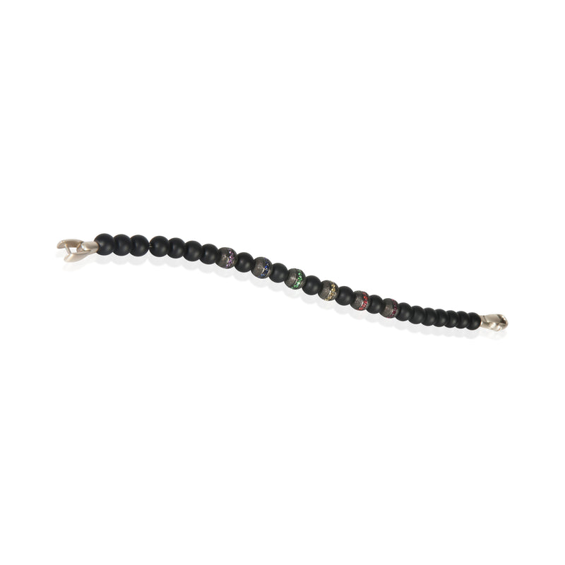 David Yurman Sterling Silver Onyx Rainbow Spiritual Bead Bracelet 925