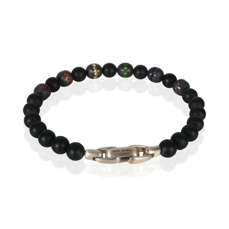 David Yurman Sterling Silver Onyx Rainbow Spiritual Bead Bracelet 925