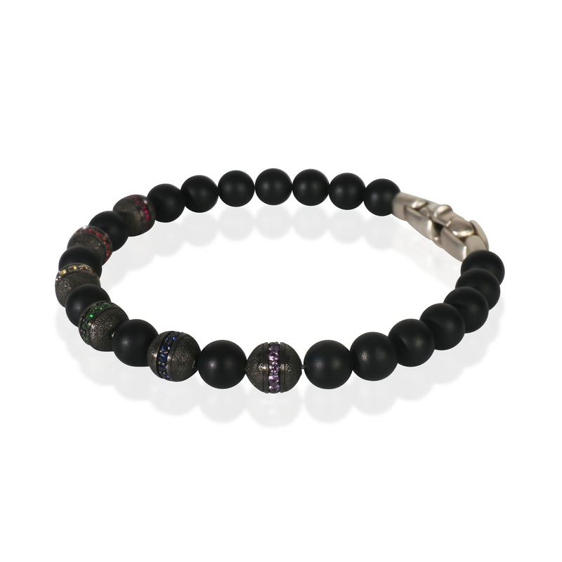 David Yurman Sterling Silver Onyx Rainbow Spiritual Bead Bracelet 925