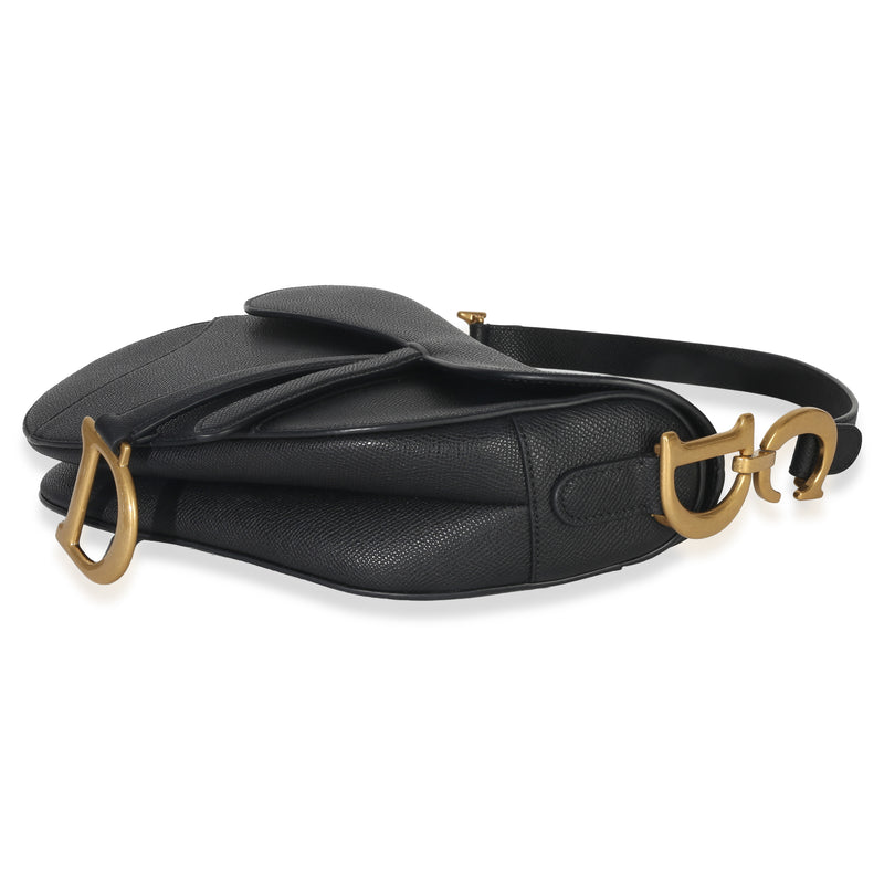 Christian Dior Black Grained Calfskin Medium Saddle Bag Leather Handbag