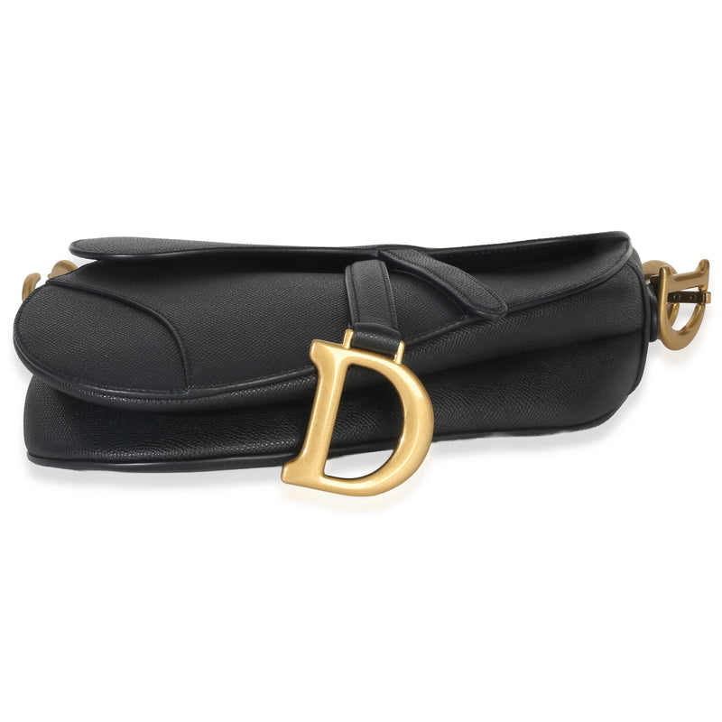 Christian Dior Black Grained Calfskin Medium Saddle Bag Leather Handbag