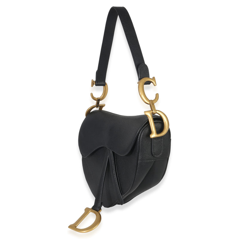 Christian Dior Black Grained Calfskin Medium Saddle Bag Leather Handbag