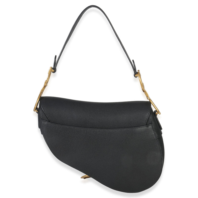 Christian Dior Black Grained Calfskin Medium Saddle Bag Leather Handbag