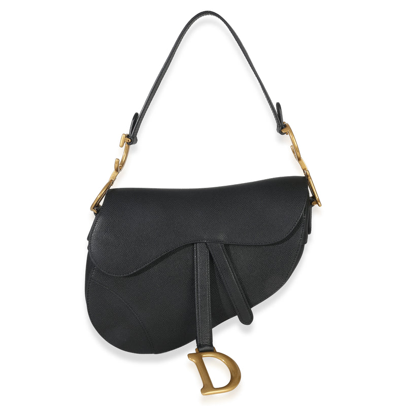 Christian Dior Black Grained Calfskin Medium Saddle Bag Leather Handbag