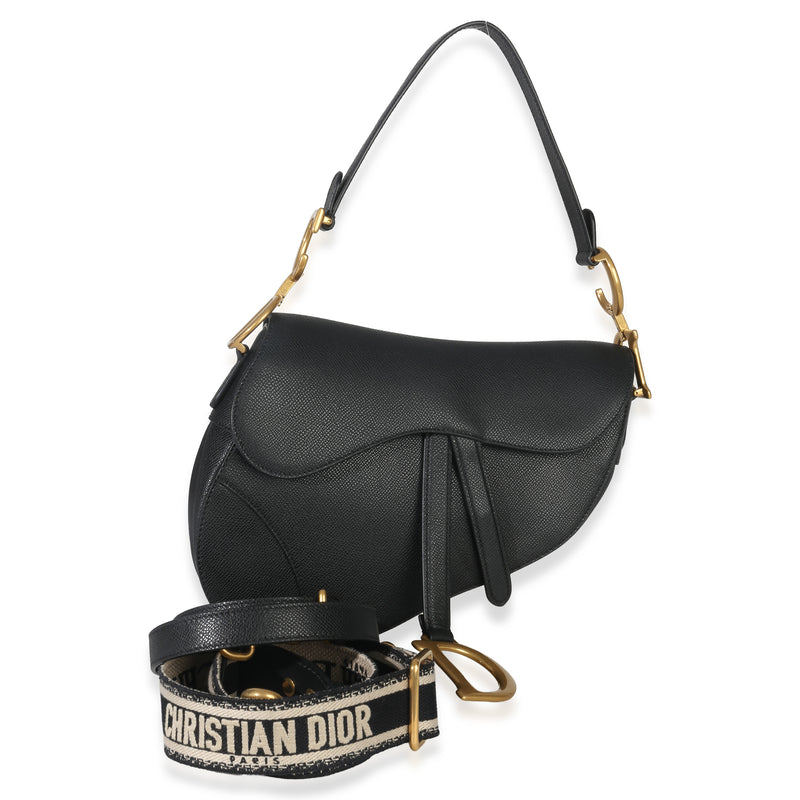 Christian Dior Black Grained Calfskin Medium Saddle Bag Leather Handbag