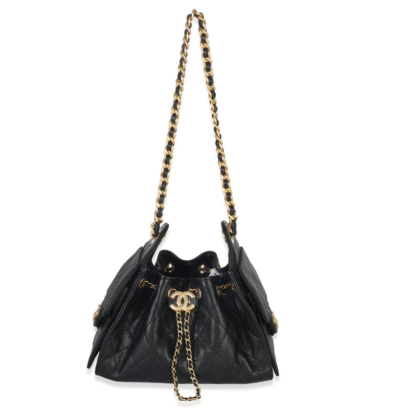 Chanel Black Quilted Caviar Mini 25 Hobo Handbag Leather
