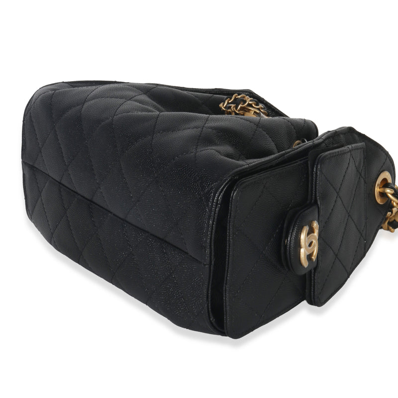 Chanel Black Quilted Caviar Mini 25 Hobo Handbag Leather