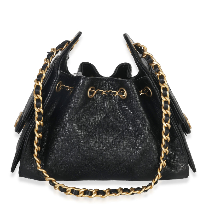Chanel Black Quilted Caviar Mini 25 Hobo Handbag Leather